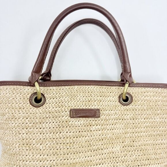 Connections Cream Woven Brown Faux Leather Two Piece Coastal Wallet Handbag Set - Picture 5 of 16